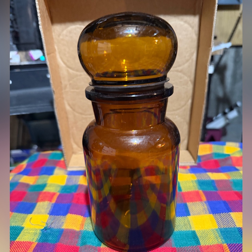 Vintage Amber Glass Bubble Top Apothecary Jar Belgium